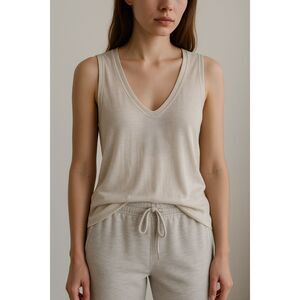 NWT Venti6 Cream Slub Tank Top – Shimmer‎ Trim – Size Large – Made in Italy